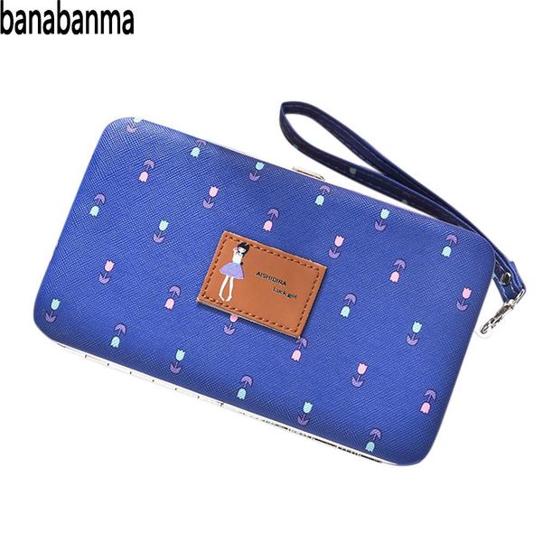 

banabanma women's handbag lovely pu floral printing hard cards holder bifold wallet phone case with portable bags for women zk30