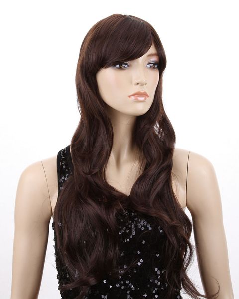 

fixsf407 fashion long brown curly hair wig wigs for modern women, Black;brown