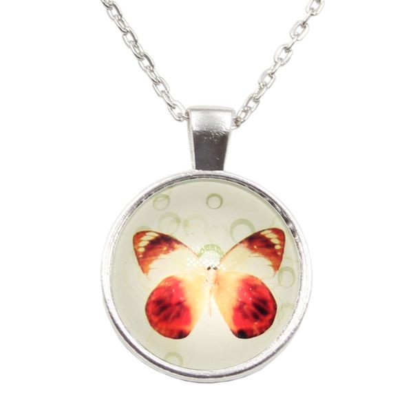 

new fashon butterfly glass cabochon jewelry silver bronze short long chain necklace for women girls gift