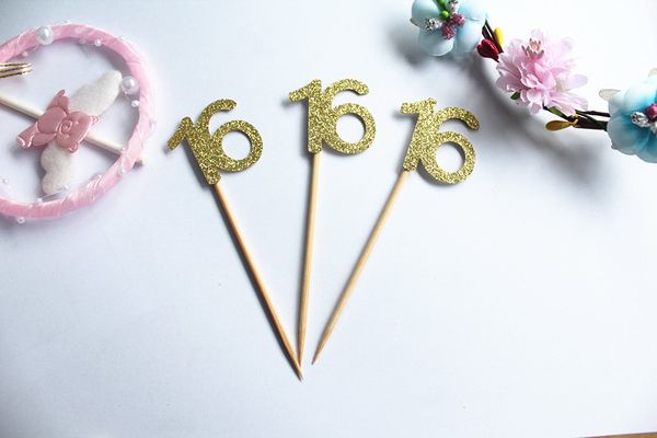 

10pcs golden number 16 cupcake ers 16th birthday celebration party decors