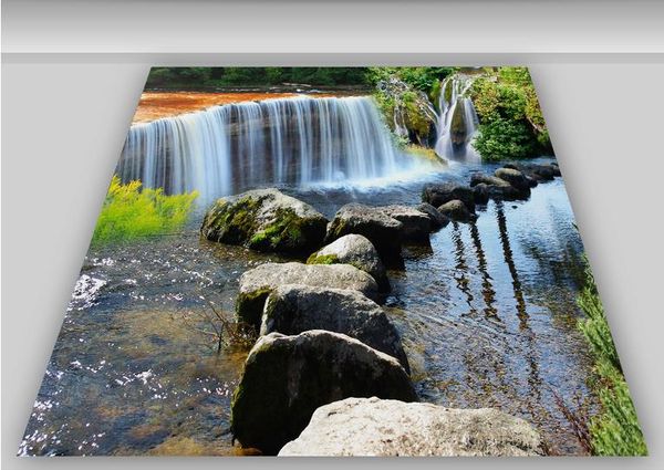 

waterfall stone bridge pvc flooring waterproof self-adhesive 3d wall murals wallpaper
