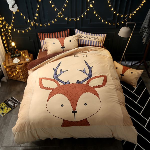 2017 New Cartoon Deer Bedding Sets Queen Twin Size Duvet Cover Set