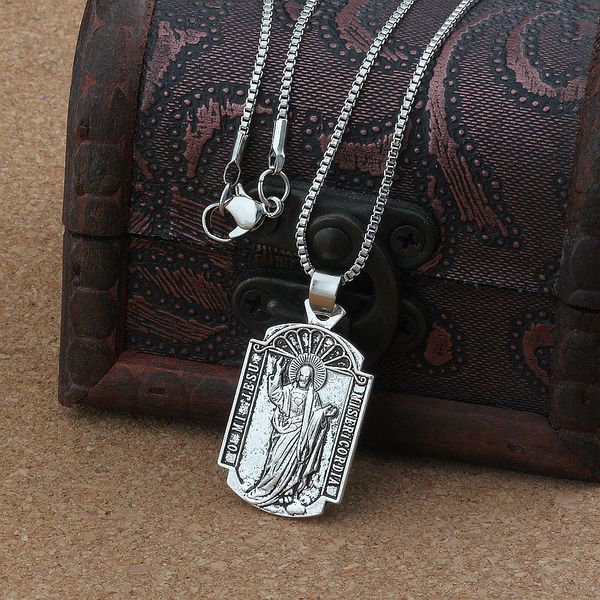 

10pcs / lot Antique silver o mi Jesus misericordia Medal religion Charm Pendant Necklaces 24 inches Chains Jewelry DIY A-239d