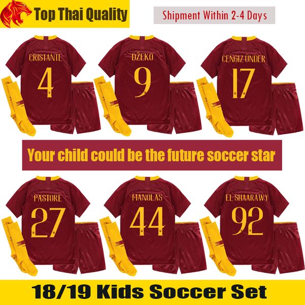

18 19 Roma Kids Soccer Jerseys PELLEGRINI 2018 2019 DZEKO Kids Kit CENGIZ UNDER Children Football Uniform EL SHAARAWY MANOLAS PASTORE Youth