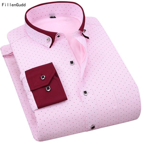 

fillengudd 2018 long sleeve collar designer polka dot men winter shirts slim fit quality fashion warm velvet mens printed shirts, White;black