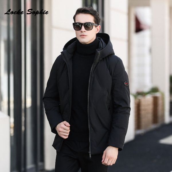 

1pcs men plus size long down jacket coats 2018 winter duck down hooded thickening zipper men skinny keep warm jackets coats, Black