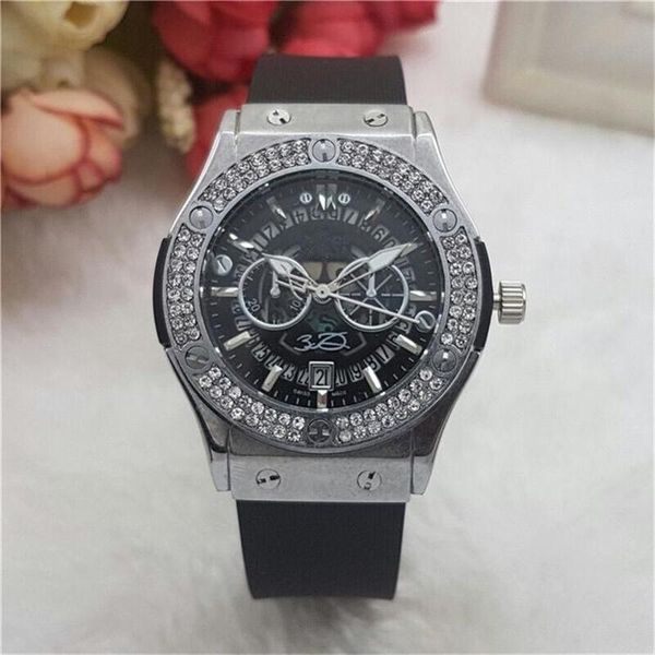 

luxury rhinestone inlay dial women's quartz watches fashion false both eyes hollow women's quartz watches silica gel watch strap, Slivery;brown