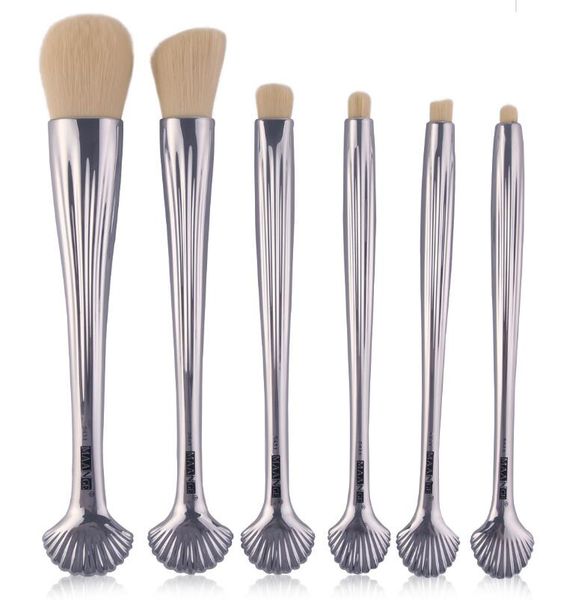 

new 6pcs silver aluminum tube wool makeup brushes blush foundation brush shell designs professional eyeshadow eyelashes brushes set