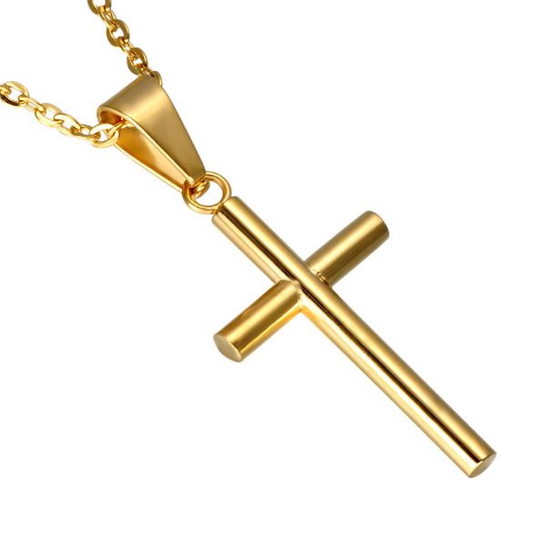 

vintage original gold color cross pendant men stainless steel prayer crucifix religious necklaces pendants christian jewelry, Black