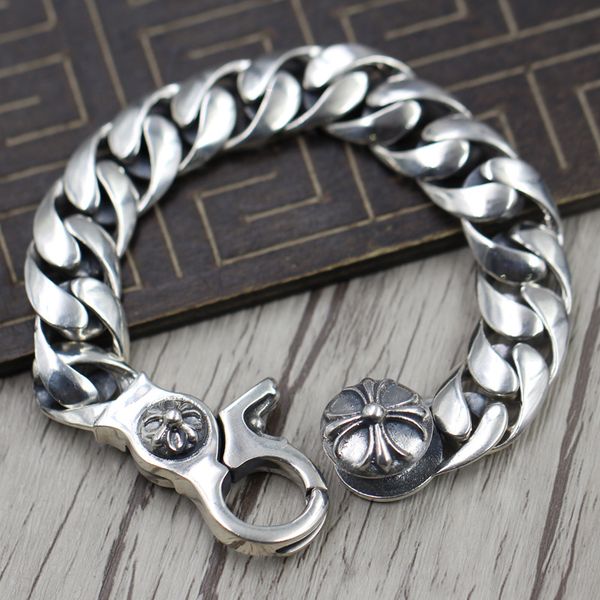 

thai silver retro personality domineering simple crusaders glossy rough bracelet s925 sterling silver punk style, Golden;silver
