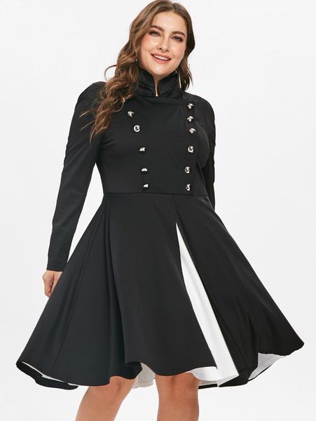 

wipalo plus size halloween party dress women double breasted stand collar long sleeve fall winter dresses female vestidos mujer, White;black