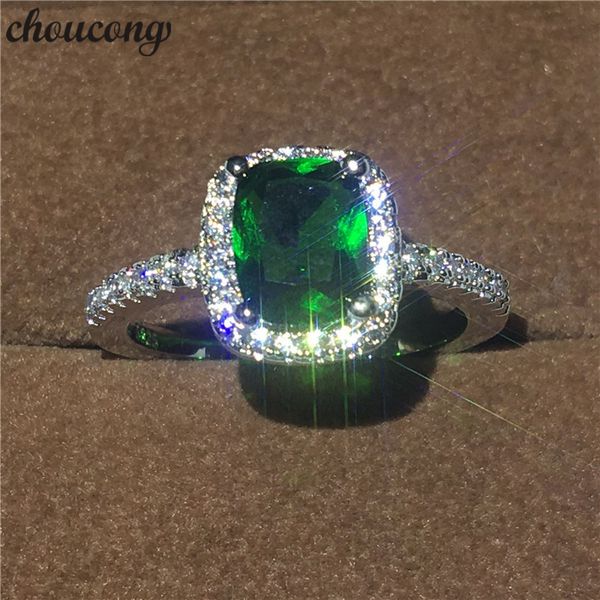 choucong Anello di alta qualità taglio cuscino 3ct verde 5A zircone cristallo argento 925 fedi nuziali per le donne gioielli di moda