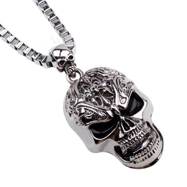 *LARGE SKULL CROSS Black and White* Chain Necklace Stripe bead Gothic Halloween