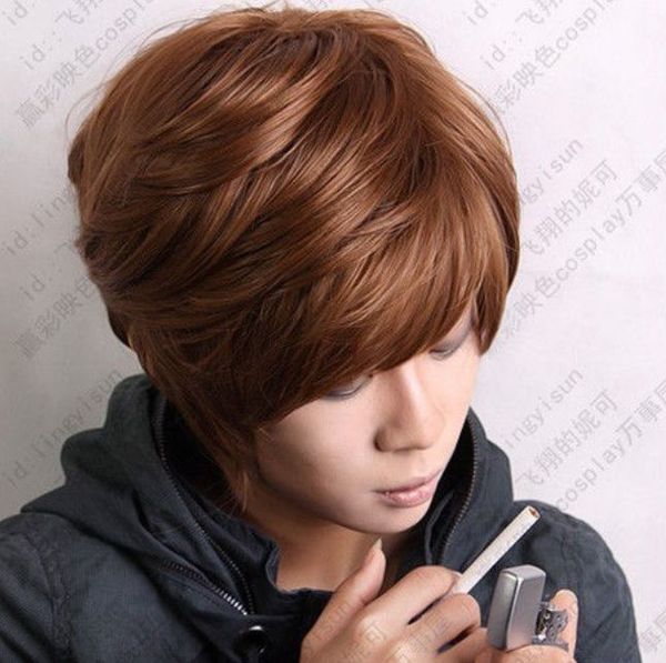 

2018 new man's short gold brown cosplay party fashion wig >>>>new fashion picture wig, Black