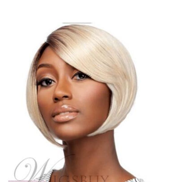 

short straight bob hairstyle side bang synthetic wigs about 10 inches, Black;brown