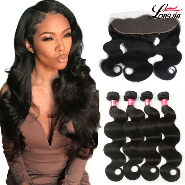 

peruvian body wave with13x4 lace frontal closure ear to ear lace frontal with human hair bundles peruvian virgin hair body wave with frontal, Black