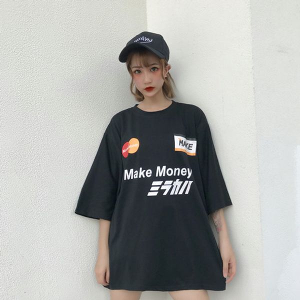 

summer harajuku streetwear hiphop t shirt women o-neck short sleeve loose casual letter printing bf long camiseta mujer, White