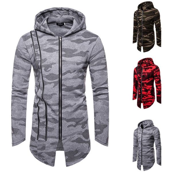

2018 new styles men sweatshirts hoodies hip hop sweatshirts mid long hoody camouflage casual streetwear for autumn winter, Black