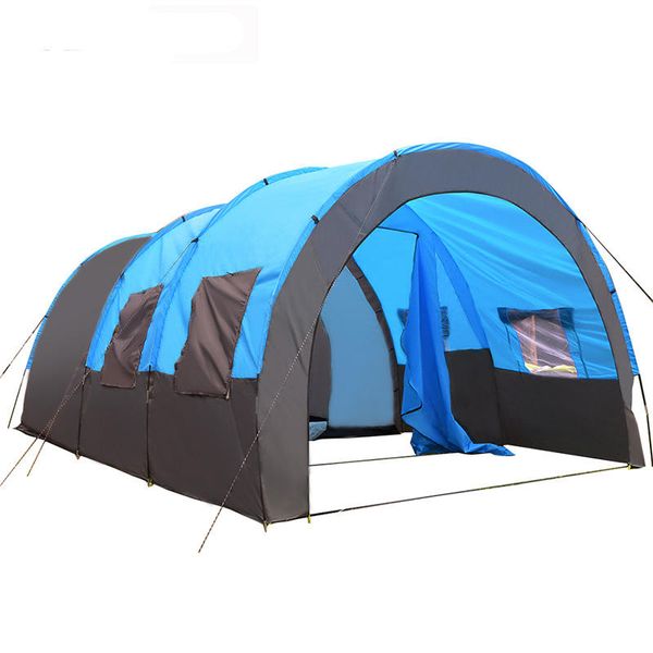 Tenda de acampamento para 8 a 10 pessoas, 2 quartos, 1 sala de estar, túnel à prova d'água, camada dupla, grande família, dossel, guarda-sol