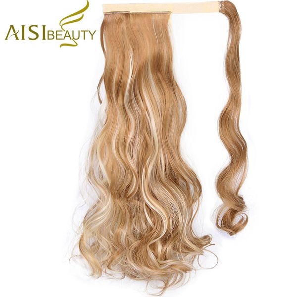 

aisi beauty 22" 21 colors long wavy synthetic high temperature fiber drawstring ponytail hair extensions for women, Black