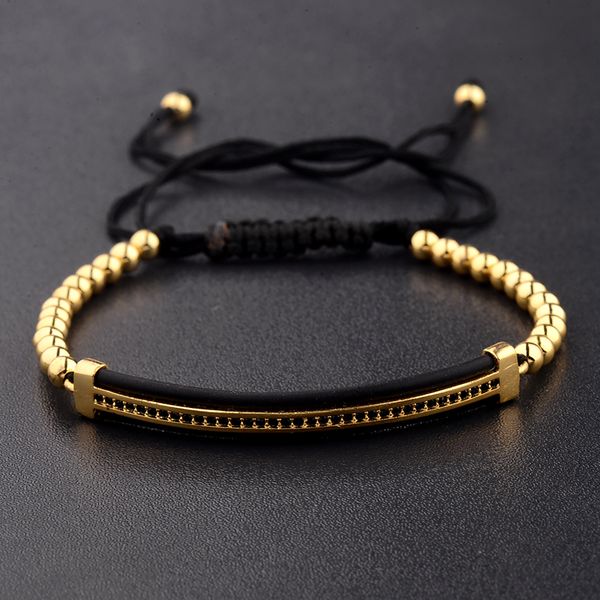 

Amader 2018 CZ Black Zircon Long Tubes&4MM Copper Beads Macrame Men Bracelets&Bangles For Women Jewelry AB1232