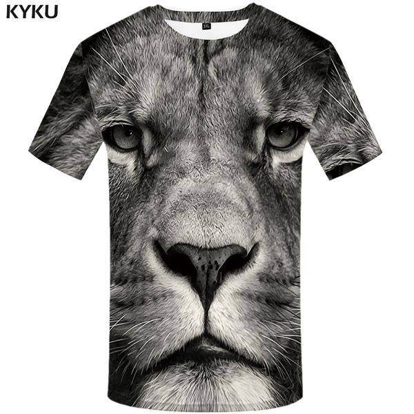 

kyku lion t shirt animal mens clothing funny tshirt plus size 3d t-shirt clothes men short sleeve big high quality, White;black