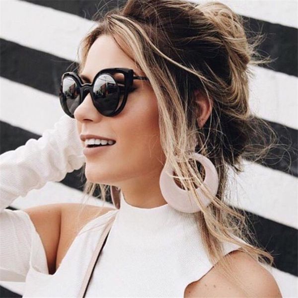 

huituo european and american fashion cat eye sunglasses reflective color film round frame eyeglasses spectacles, Silver
