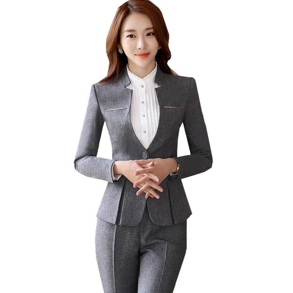 

2018 Autumn Pants Suit For Women Elegant V Neck Blazer+Long Trousers 2 Pieces OL Office Lady Business Pant Blazer Suit ow0400