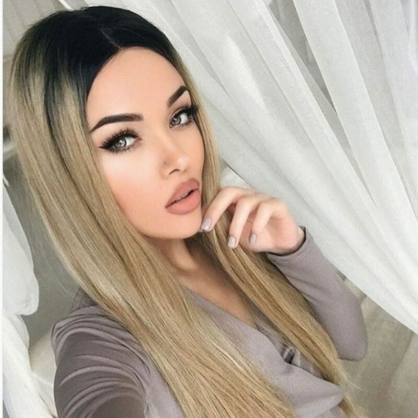 Whole Salesynthetic Lace Front Wig Long Straight Hair Two Tone