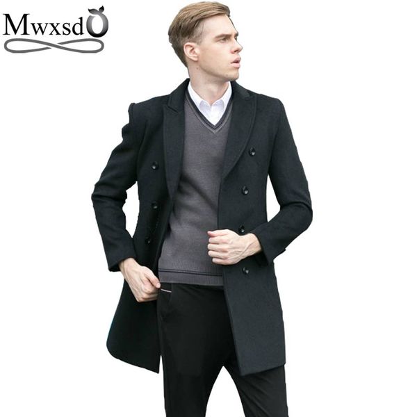 

mwxsd winter warm men's middle long wool coat men woolen overcoat jacket men cashmere overcoat jacket wool & blends high quality, Black