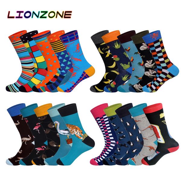 

lionzone 5pairs/lot 2018 new brand cotton socks men muticolors british style streetwear designer happy socks funny with gift box, Black