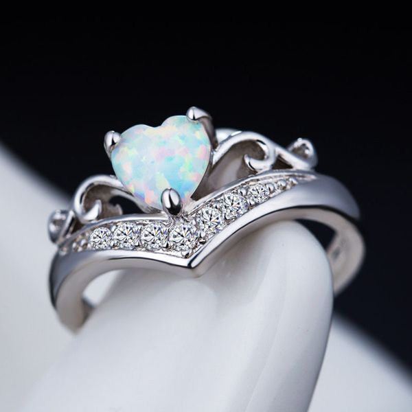 Opal Diamond Heart Ring Женщины Свадебные Обручальные кольца Мода Домашнее Подарок 080354