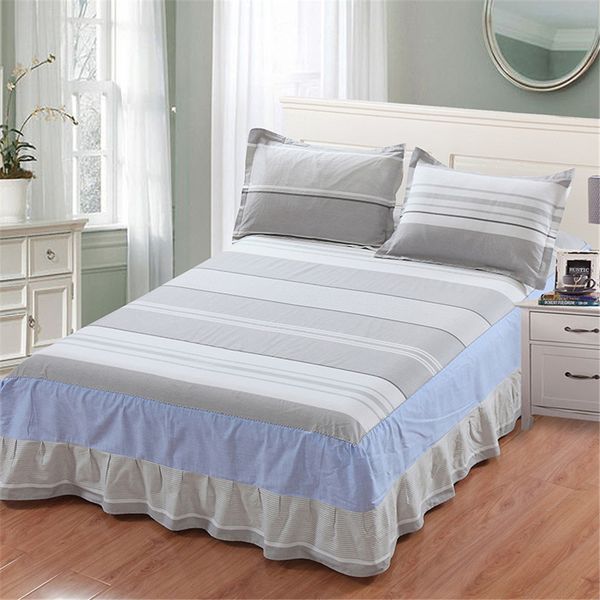 

white blue gray stripes bed skirt geometric bedding set bedclothes elastic mattress bedspread 100% cotton twin full queen king