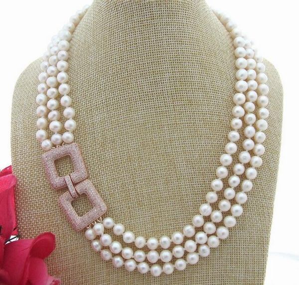 

18" 3row 8mm white pearl necklace, Silver
