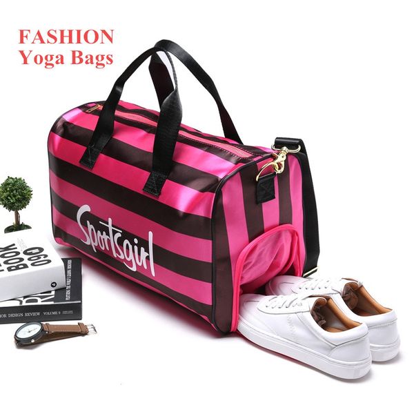 

red stripe gym bag large capacity waterproof lady outdoor travel gymnastic training sports bag for women fitness yoga mat