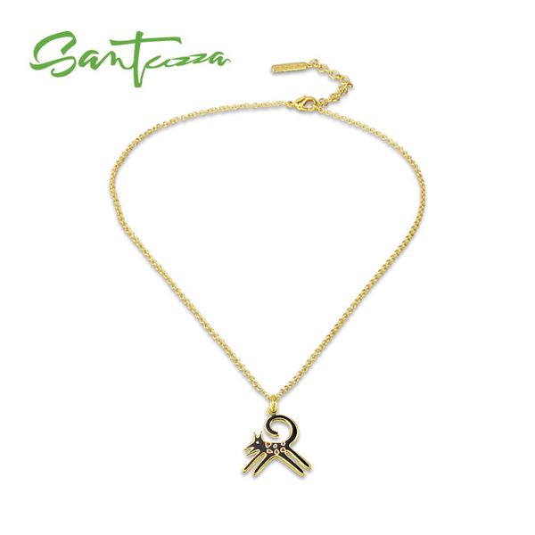 

santuzza brass necklace for woman gold color cute black dog pendant necklace handmade enamel party fashion jewelry, Silver