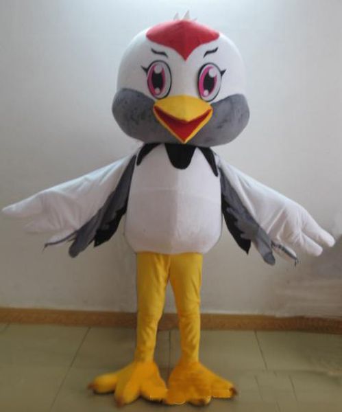 

2018 a white bird mascot costume with big eyes for to wear, Red;yellow