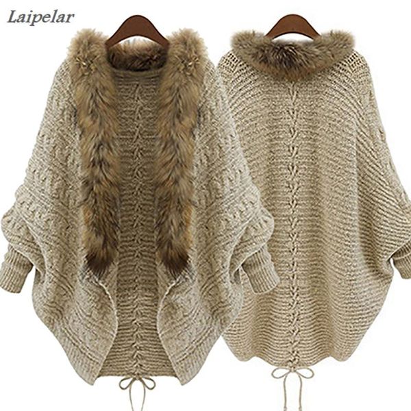 

fashion women faux fur collar coat batwing sleeve loose casual warm cardigan shawl sweater laipelar, White;black