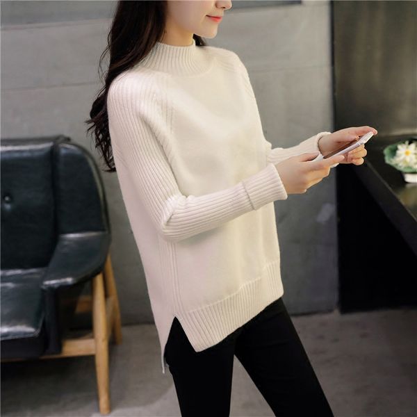 

2017 autumn winter women's cashmere sweaters and pullovers girls fork hem striped sweater female loose pullover cotton sweaters, White;black