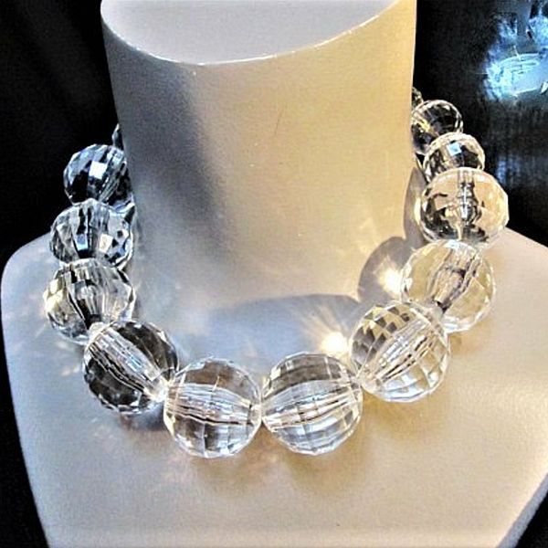 

fishsheep statement clear big acrylic ball choker necklace crystal beaded long pendant necklace collar for women fashion jewelry, Golden;silver