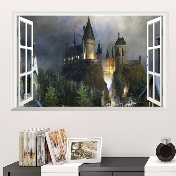 

Гарри Поттер Плакат 3D Window Decor Хогвартс Декоративные наклейки стены Волшебный мир Школа Обои для детей Спальня Decal
