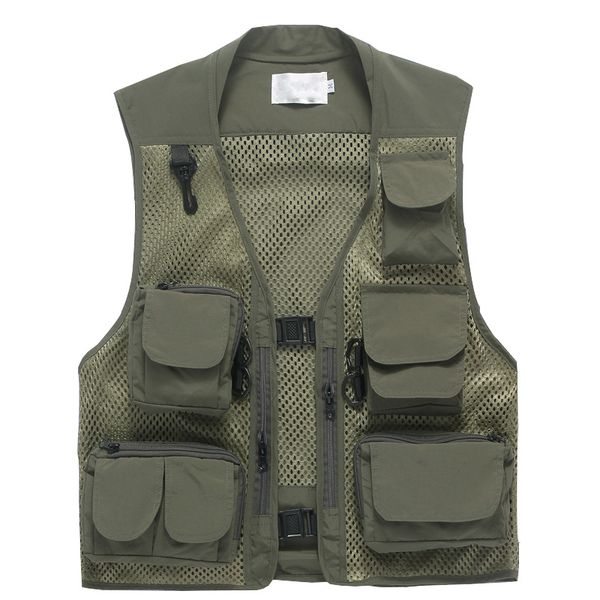 

2018 new casual loose mesh mens vest xxxl summer work multi-pocket pgraphy vest men male reporter sleeveless jacket, Black;white