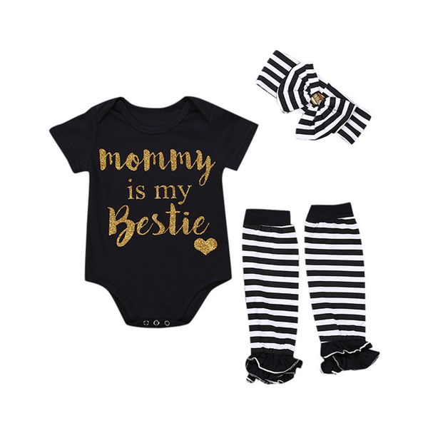 

telotuny 2018 fashion3pcs infant baby letter print romper +stripe leggings+headbands outfits set 0709, White