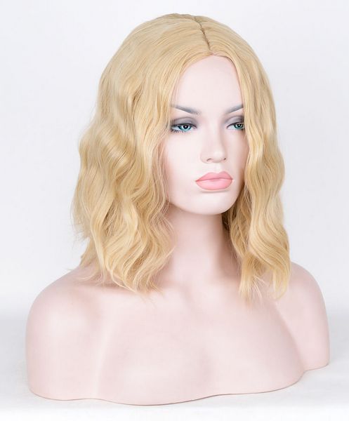 

jennifer lawrence stylish wig water wave short bob middle wig, Black;brown