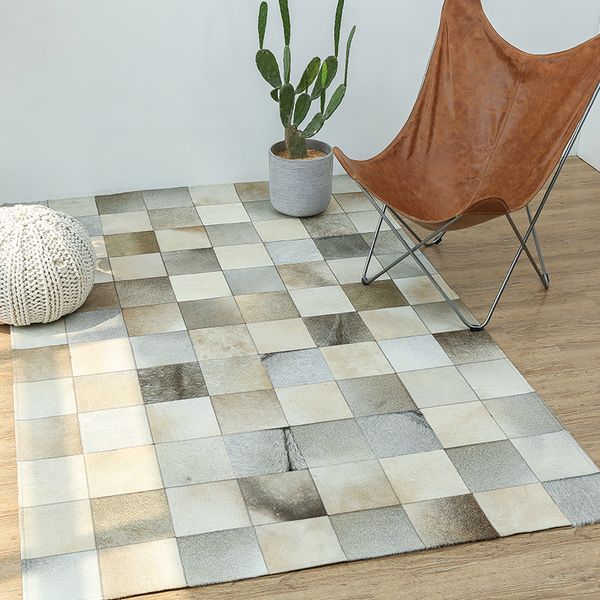 Luxury Cowhide Spliced Carpet North European Geometry Living Room