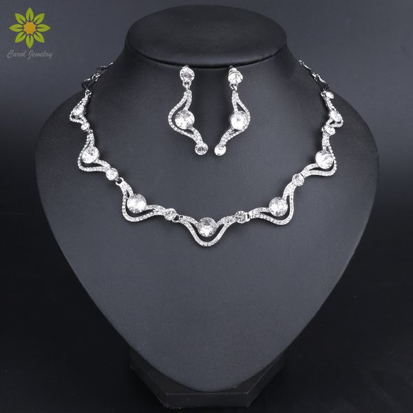 

wedding jewelry clear crystal rhinestones silver color necklace earrings set for bride jewelry sets