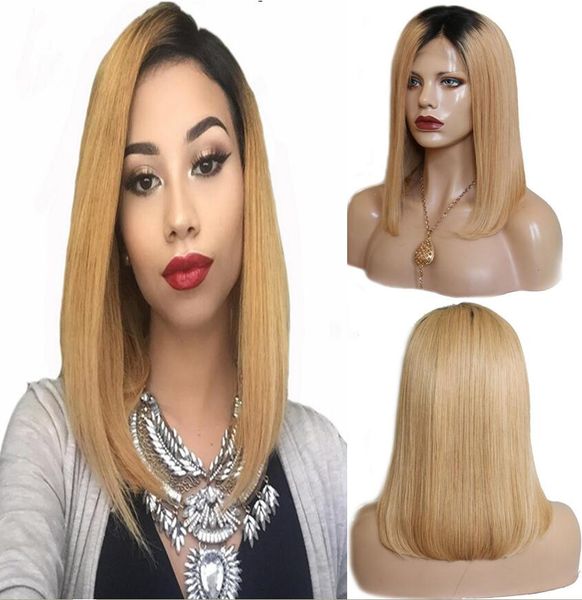 Dark Root Ombre Blonde Bob Wig Full Lace Wigs Human Hair Wig