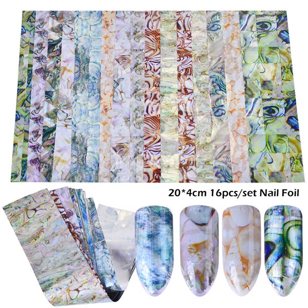

16pcs marble design nail art transfer sticker foil full wrap tip set diy craft decals manicure nail decoration tools sa492, Black