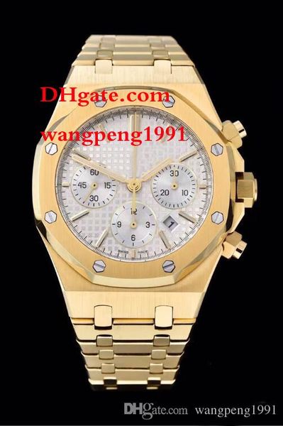 

men watch 44mm white dial vk quartz chronograph working 18k gold stainless steel bracelet chronograph mens watch watches, Slivery;brown