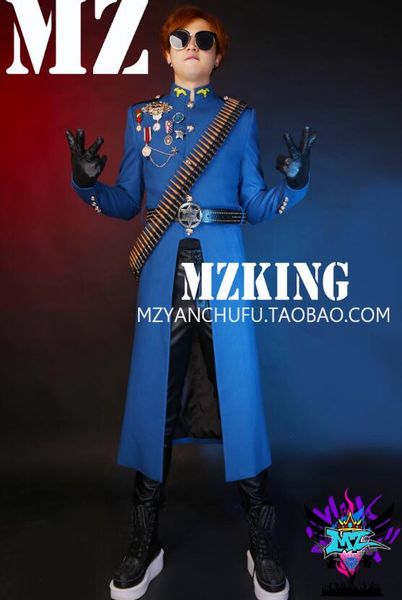 

bigbang chi-long gd men singers sapphire blue uniform wool grinding hair long trench coat costumes stage outwear 5xl vstinus, Tan;black